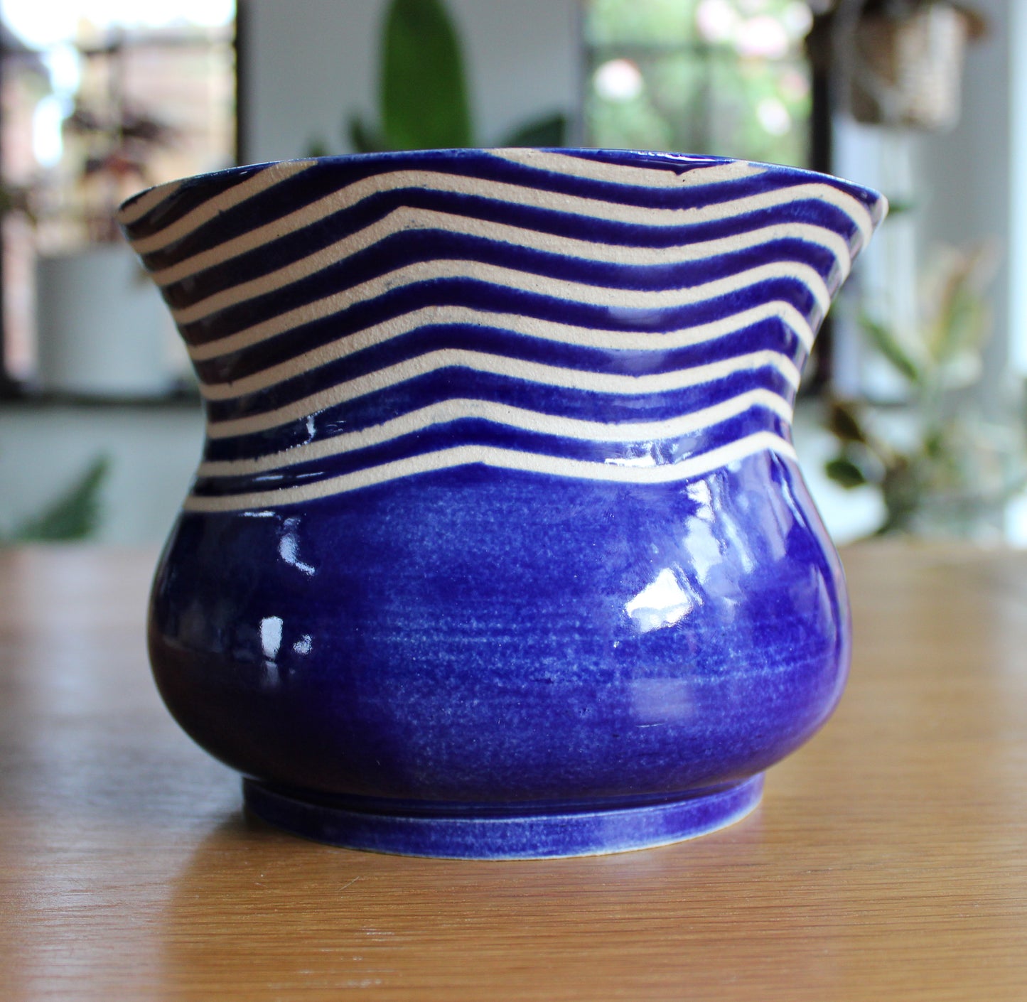 Decorative pot | Planter | Serving pot - Blue with waves
