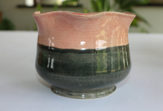Decorative pot | Planter | Serving pot - Wavy pink and gray