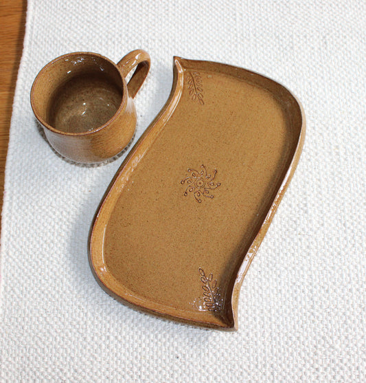 Oval Plate with cup - earthy