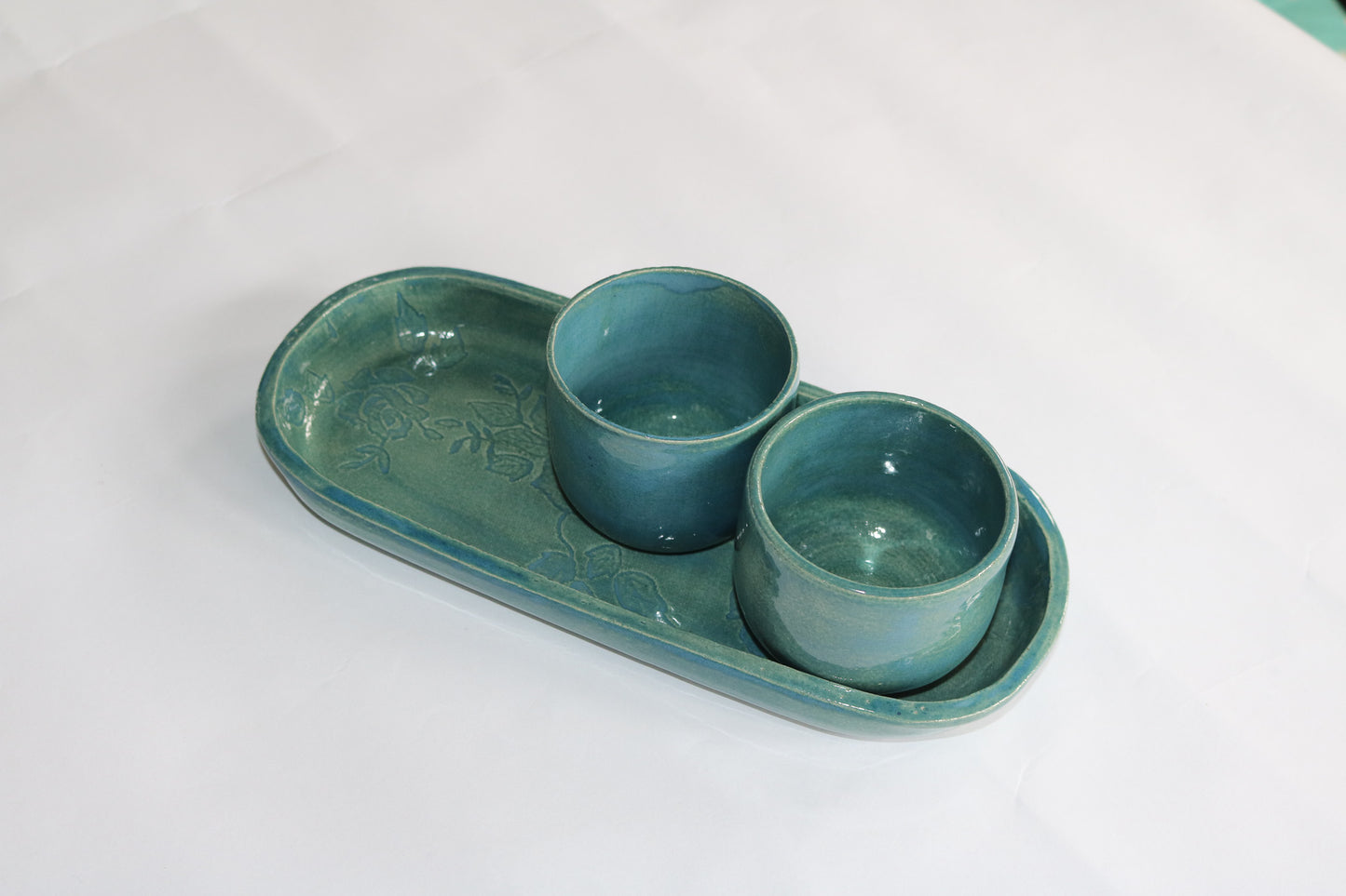 Chip & Dip serving set - peacock blue